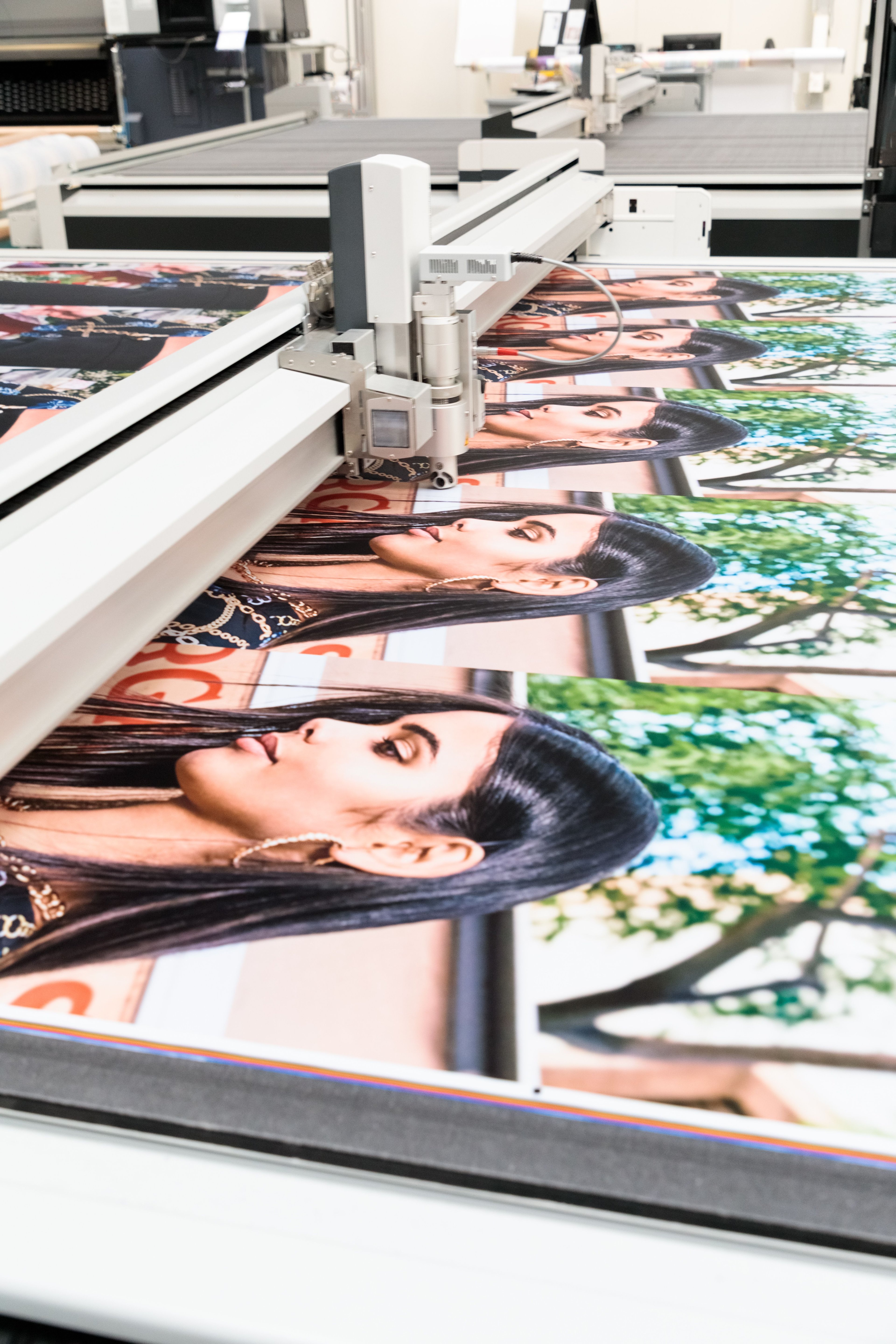 Fabric banners being cut