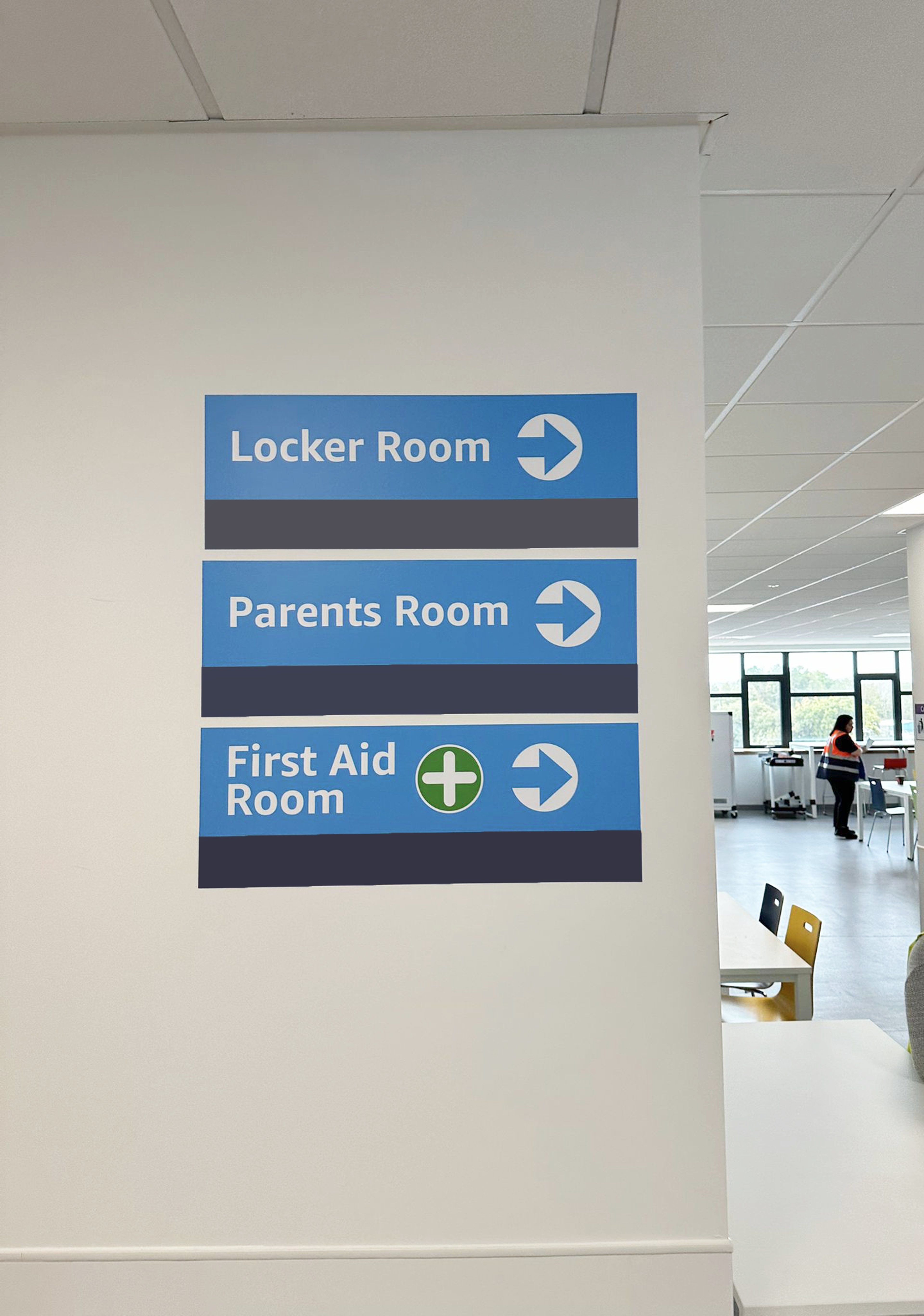 Internal wayfinding signage in warehouse