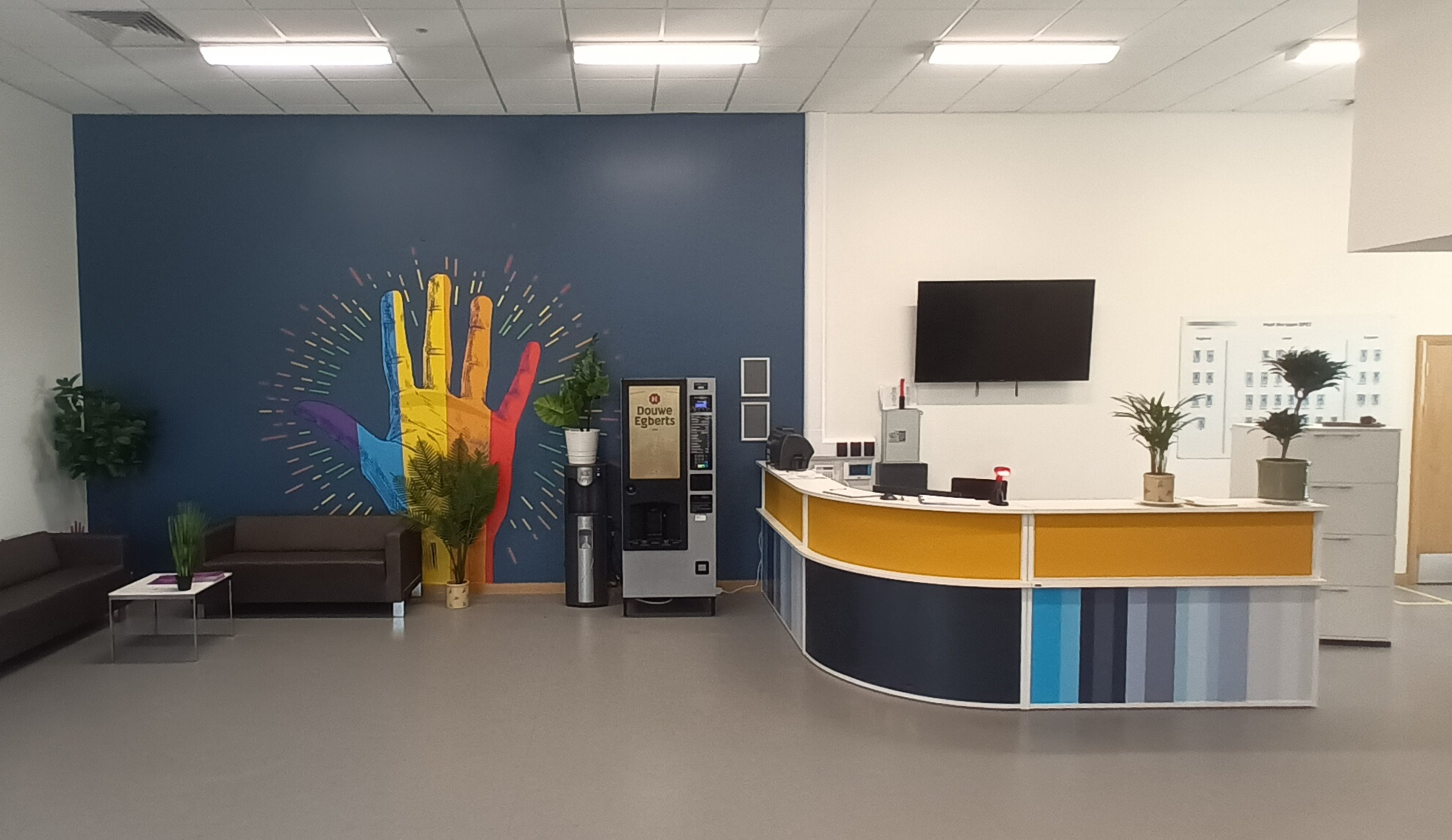 Reception area branding with wallpaper